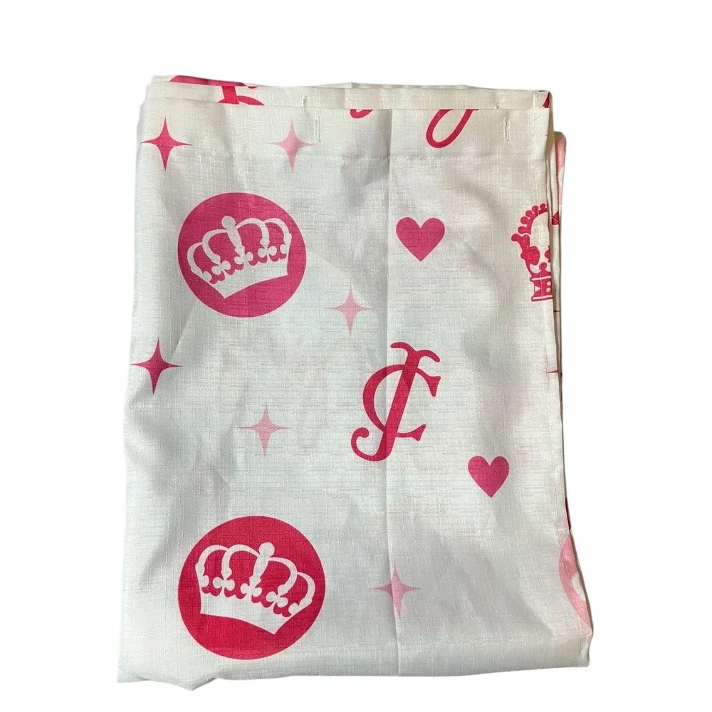 Juicy Couture Pink Crown Heart Monogram‎ Shower Curtain White Textured Fabric
